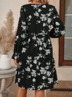 Rochie Scurta Eisa Neagra cu Print Floral Alb - imagine 2