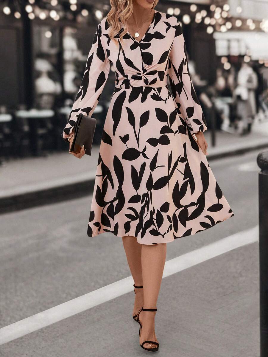 Gerdis 1 Rochie Midi Gerdis Roz cu Print Floral Negru - imagine 1