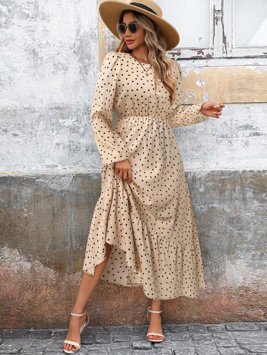 Hope 1 Rochie Midi Hope Bej cu Buline Negre - imagine 1