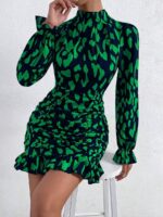 Rochie Scurta Isis Bleumarin cu Print Verde