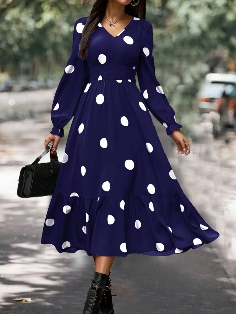 Jaia 1 Rochie Midi Jaia Bleumarin cu Buline Albe - imagine 1