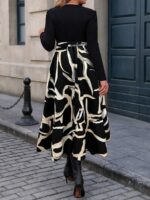 Rochie Midi Jemma Neagra cu Print Crem si Alb - Marimi Mari - imagine 2