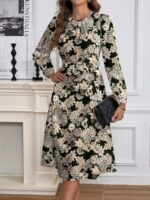 Rochie Scurta Josua Neagra cu Print Crem - imagine 3