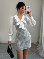 Rochie Scurta Karense Alba cu Dungi Gri