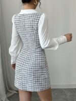 Rochie Scurta Karense Alba cu Dungi Gri - imagine 2