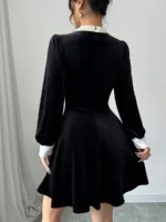 Rochie Scurta din Catifea Manny Neagra - imagine 2