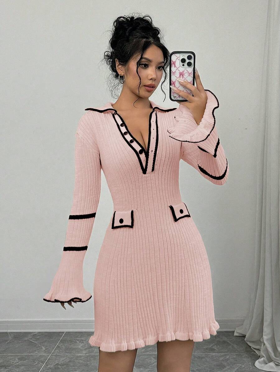 Marisha 1 Rochie Scurta Tricotata Latifa Roz - imagine 1