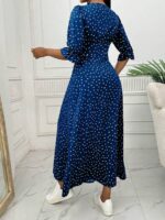 Rochie Lunga Marlina Albastra cu Buline Albe - imagine 2