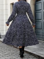 Rochie Midi Melvina Bleumarin cu Print Floral Alb- Marimi Mari - imagine 2