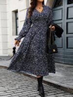 Rochie Midi Melvina Bleumarin cu Print Floral Alb- Marimi Mari