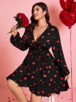Rochie Scurta Rola Neagra cu Inimioare Rosii - Marimi Mari