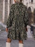 Rochie Scurta Ada Neagra cu Print Floral Maro - imagine 2