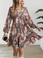 Rochie Scurta Barbara Bej cu Print Multicolor