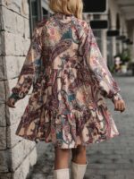 Rochie Scurta Barbara Bej cu Print Multicolor - imagine 2
