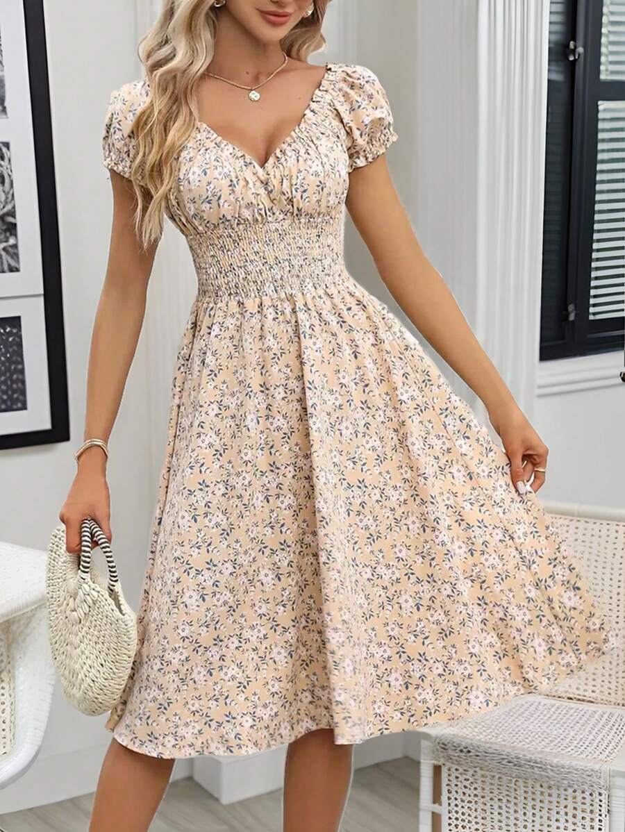 Binta 2 Rochie Scurta Binta Crem cu Print Floral Alb - imagine 1