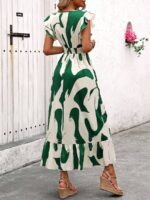 Rochie Midi Emerald Crem cu Print Verde - imagine 2
