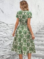 Rochie Midi Heidi Crem cu Print Verde - imagine 2