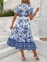 Rochie Midi Marley Alba cu Print Floral Albastru - imagine 2