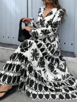 Rochie Lunga Nikoline Alba cu Print Negru