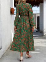 Rochie Midi Zipora Verde cu Print Floral Caramiziu - imagine 2