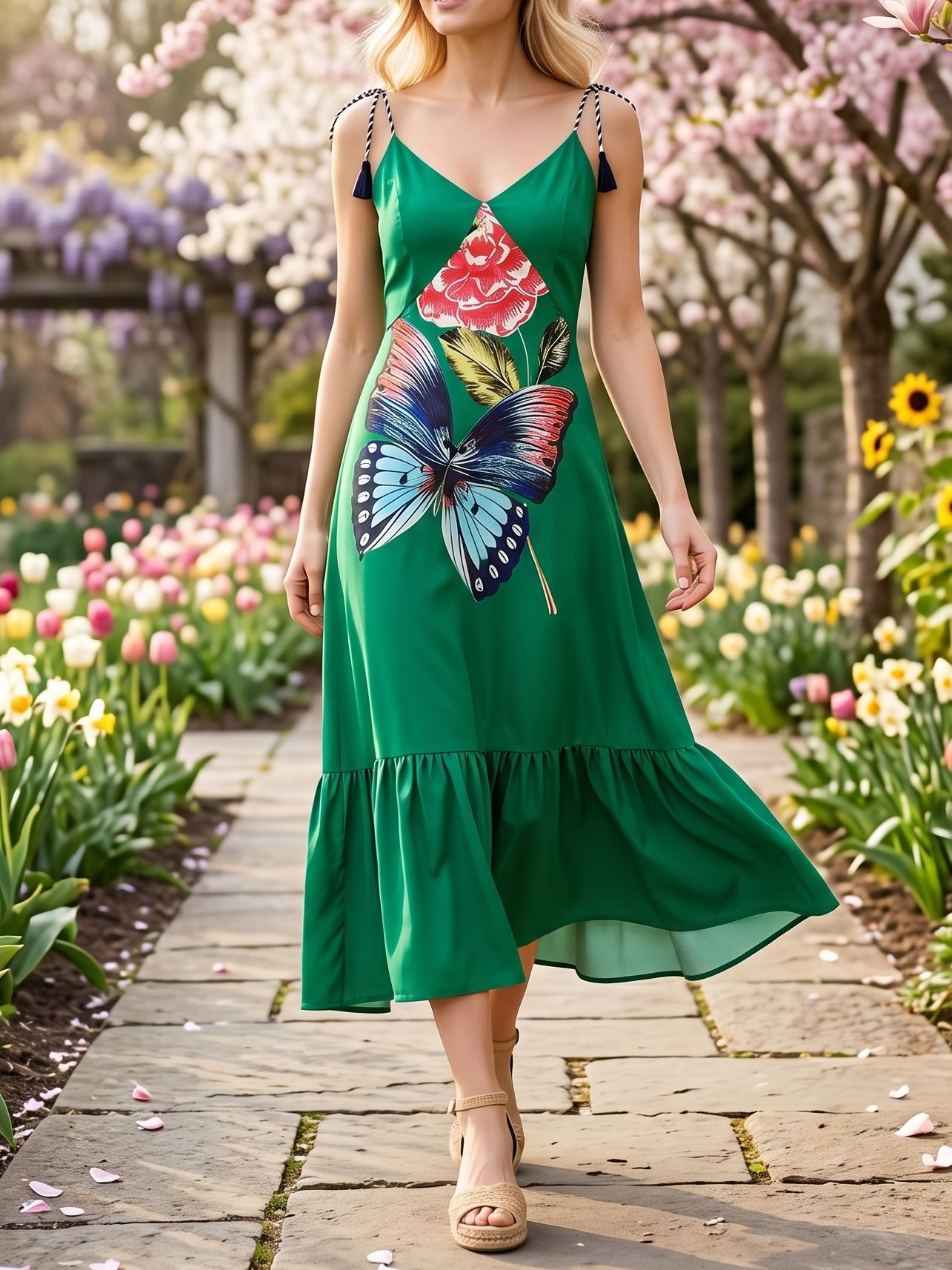 1144 Rochie midi cu fluturas Laurena Verde - imagine 1