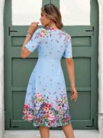 Rochie Midi Isabella Bleu cu Print Floral Multicolor - imagine 2