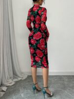 Rochie Scurta Agnes Neagra cu Print Floral Rosu - imagine 2
