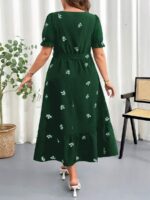 Rochie Midi Caldera Verde cu Print Floral Alb - Marimi Mari - imagine 2