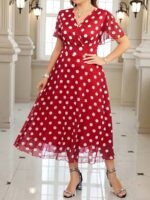Rochie Midi Luana Rosie cu Buline Albe - Marimi Mari
