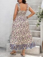 Rochie Lunga Dolores Crem cu Print Mov - Marimi Mari - imagine 2