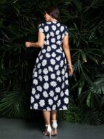 Rochie Midi Rosario Bleumarin cu Print Floral Alb - Marimi Mari - imagine 2