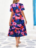 Rochie Midi Serra Albastra cu Print Floral Multicolor - imagine 2