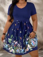 Rochie Scurta Uma Bleumarin cu Print Multicolor - Marimi Mari