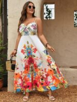 Rochie Lunga Celia Alba cu Print Floral Multicolor - Marimi Mari