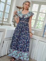 Rochie Lunga Amata Albastra cu Print Floral