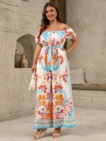 Salopeta Lunga Colette Alba cu Print Multicolor - Marimi Mari