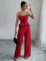 Compleu Thilly Rosu format din Top si Pantalon