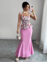 Compleu cu Fusta Gladys Roz cu Print  Multicolor - imagine 3