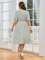 Rochie Midi Lea Alba cu Print Vernil - Marimi Mari - imagine 2