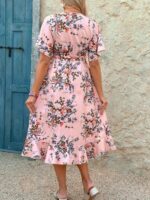 Rochie Midi Celya Roz cu Print Floral - imagine 2