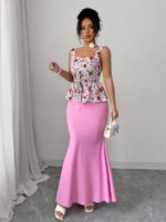 Compleu cu Fusta Gladys Roz cu Print  Multicolor