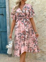 Rochie Midi Celya Roz cu Print Floral