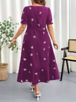 Rochie Midi Greta Violet cu Print Alb - Marimi Mari - imagine 2