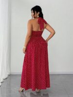 Rochie Lunga Madrid Rosie cu Buline Albe - Marimi Mari - imagine 2