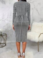 Compleu Teodora Alb cu Print Negru format din Fusta Midi si Sacou - imagine 2