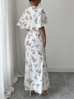 Rochie Lunga Indira Alba cu Print Floral Rosu - imagine 2