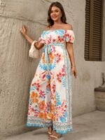 Salopeta Lunga Colette Alba cu Print Multicolor - Marimi Mari - imagine 3