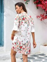Rochie Scurta Kira Alba cu Print Floral Multicolor - imagine 2