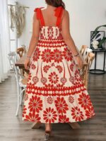 Rochie Lunga Zinna Crem cu Print Floral Portocaliu - Marimi Mari - imagine 2