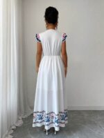 Rochie Lunga Lotty Alba cu Print Albastru - imagine 2